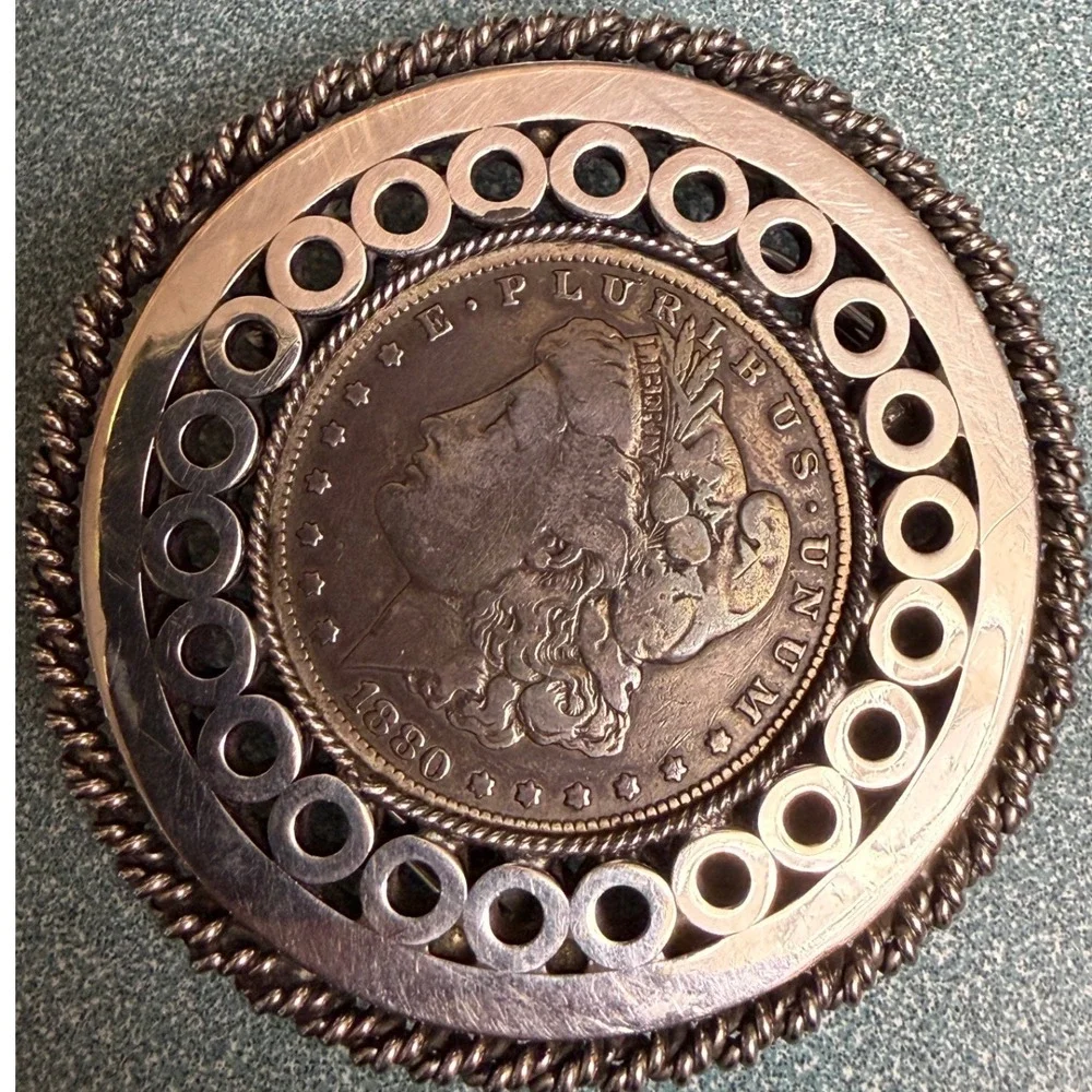 Vintage 1880 Morgan Silver Dollar Belt Buckle Round Western Coin Jewelry